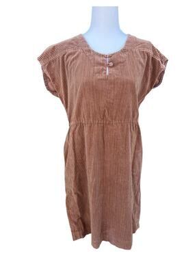 Women's Vintage Velvet Midi Dress Short Sleeve Stripe Brown Size XL